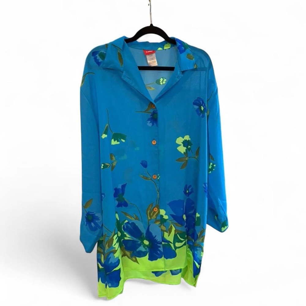 Vintage Cole of California Neon Floral Blue Button Down Shirt